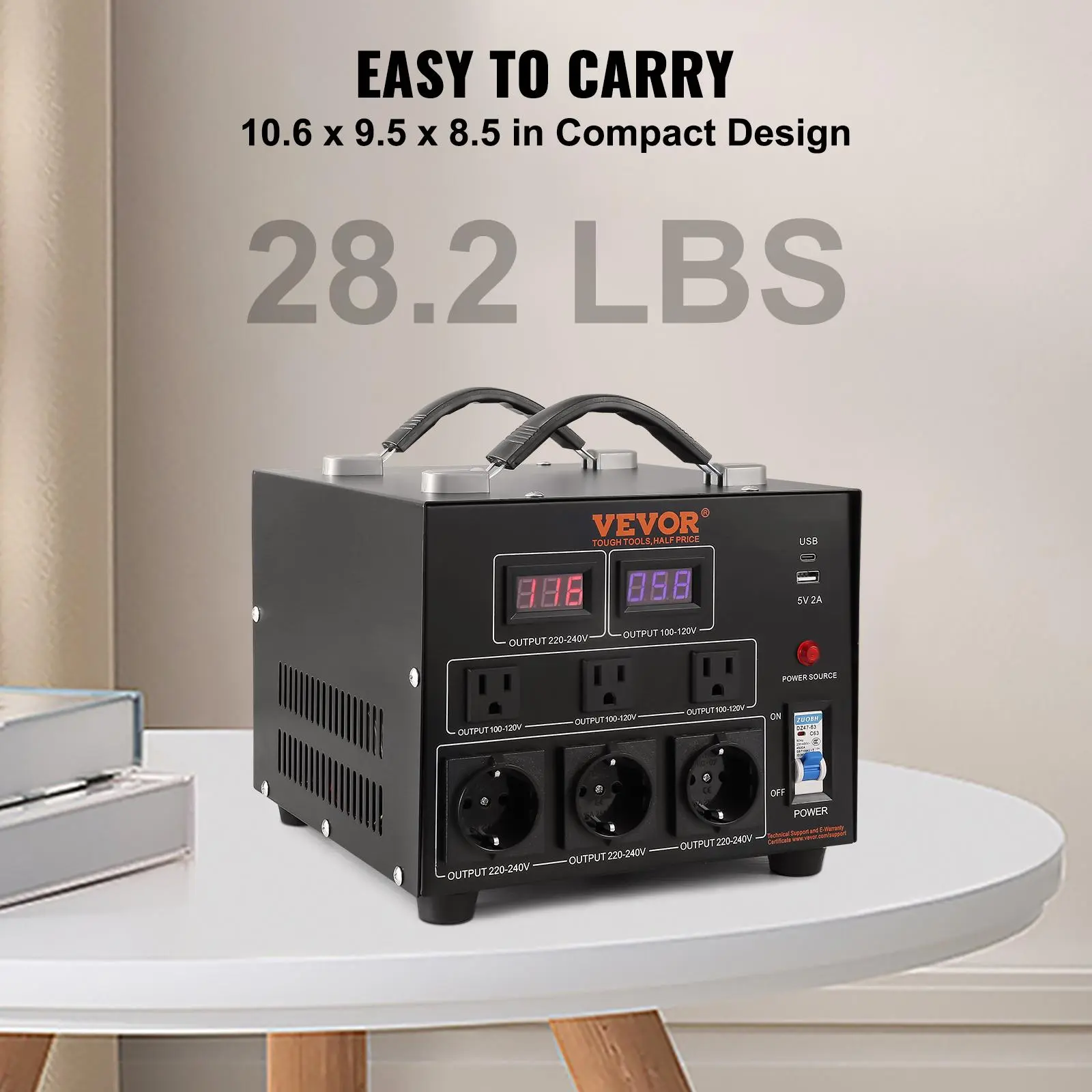 【Summerfinds】VEVOR Voltage Converter Transformer, Various specifications, Heavy Duty Step Up/Down Transformer, Convert from 110 Volt to 220 Volt and  from 220 Volt to 110 Volt, with US Outlet EU Outlet 5V USB Port, CE Certified