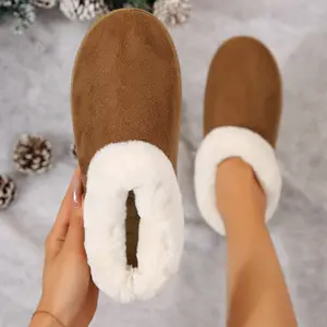 Winter Women's Thick Flat Slippers Suede Shoes Cozy  Warm Snow Shoes with Thick Soles and