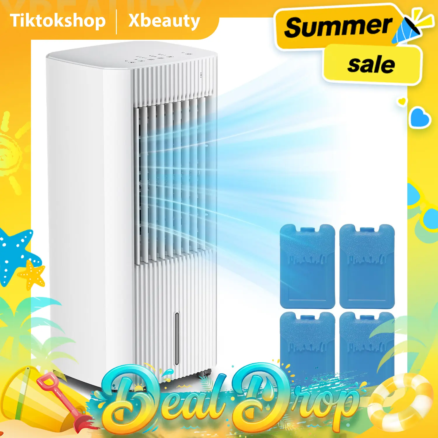 Portable Evaporative Air Cooler,3 In 1 Swamp Cooler with 4 Ice Packs,15H Timer,3 Speeds & 3 Modes,Remote,Cooling Fan for Bedroom,Living Room,Office,Pet-Friendly,White