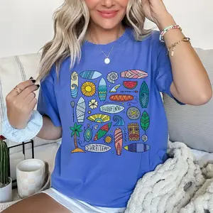 Surf Boards Summer Beach  Comfort colors  Shirt, Summer Shirt, Trendy Surf time shirt, Surf Boards  doodle shirt Women Beach Tee