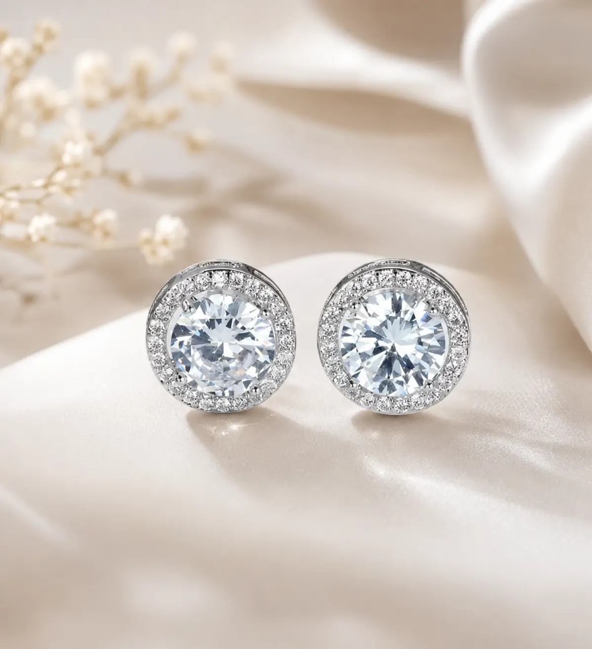4K Gold-Plated, Hypoallergenic 925 Sterling Silver Earring Set - Unisex Cubic Zirconia Studs, Full-Pavé Round CZ Studs, and Halo-Set Earrings.A Perfect Gift Set for Couples, Friends, Besties, or Mother's Day.