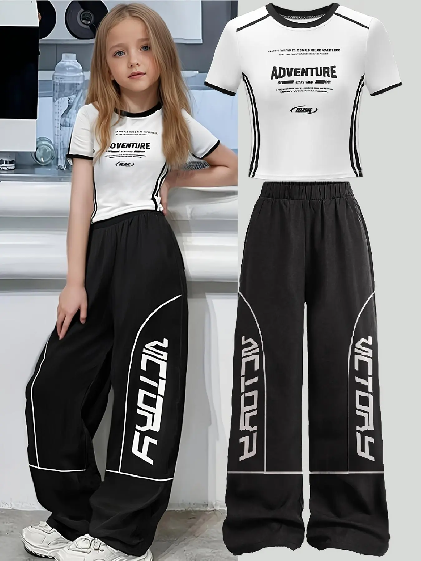Girl's Letter Print Top & Pants Two-piece Set, Sporty Tee Set, Kids Girls Clothing, Casual Round Neck Top & Jogger Pants for Daily Wear, Kids Clothes for Fall & Winter, Sporty Design
