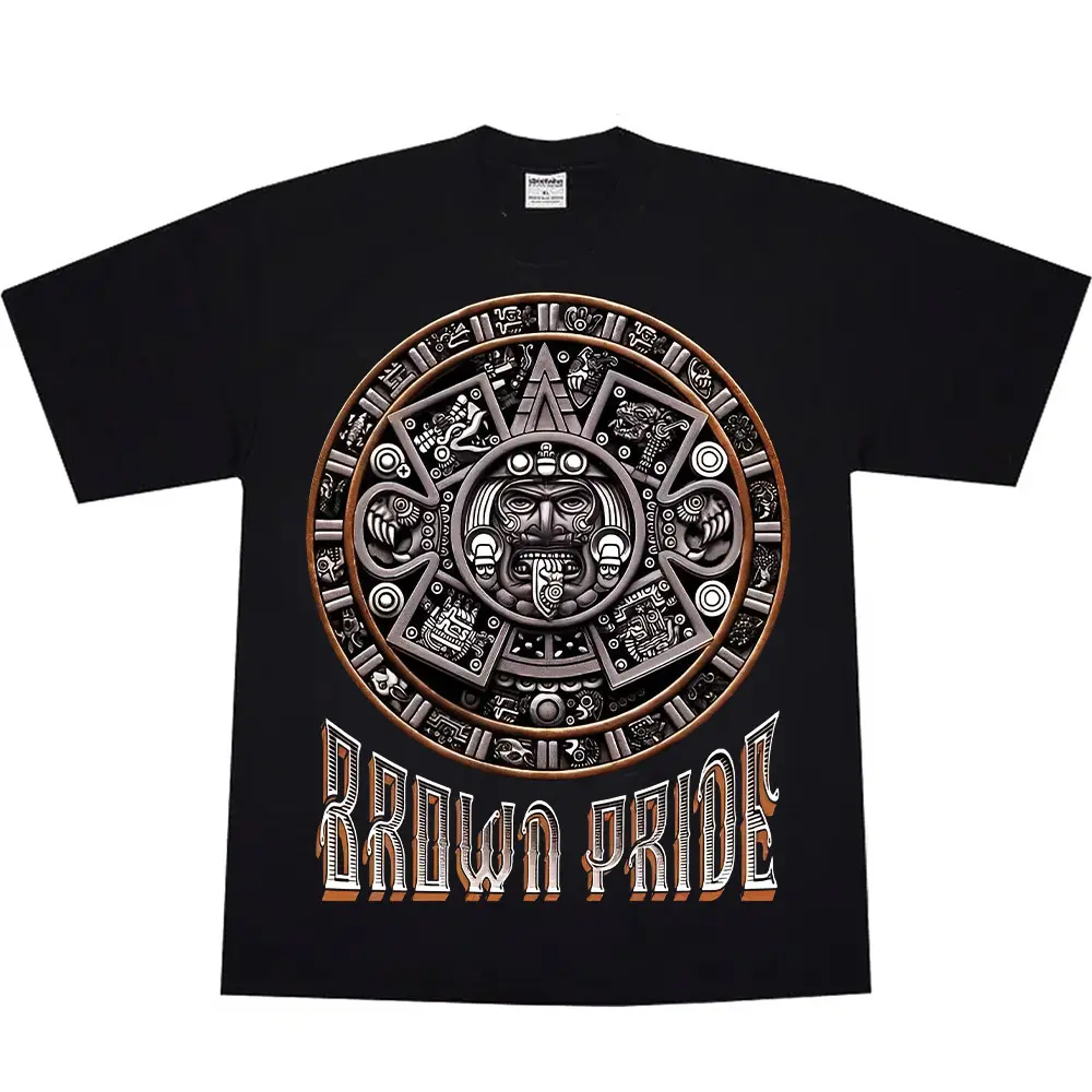 Menswear Loose Unisex Graphic Tee - Brown Pride, Chicanos-Chicana, Lowrider, Gangster Themed Cotton-Polyester Tops, Mexican Streetwear Short-Sleeve Men's T-Shirt