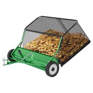 [GAOMON]Tow Behind Lawn Sweeper, 48 Inch Wide Sweeping Path with 25 cu ft Large Capacity Hopper, Heavy Duty Adjustable Brush Height for Yard, Lawn and Farm Cleanup (Tow Behind-25 cu-Green)
