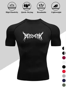 Men's Dragon Print Compression Activewear T-Shirt, Quick-Dry Breathable Stretch Fabric, Tight-Fitting Short Sleeve Top for Fitness and Outdoor Activities