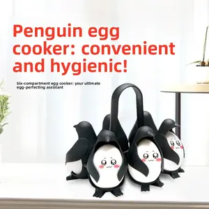 2026 NEW Penguin-Shaped 6-in-1 Cook Store and Serve Egg Holder 6 Hole Egg Cooker High Temperature Resistant Steamed Egg for Easy Cooking and Fridge Storage