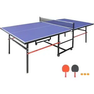 Portable Table Tennis Tables 8ft Professional Outdoor Ping Pong Table Game, Foldable Ping Pong Game Set for Indoor/Outdoor, Ping Pong Table Top with Net, 2 Paddles and 3 Balls, Playback Mode