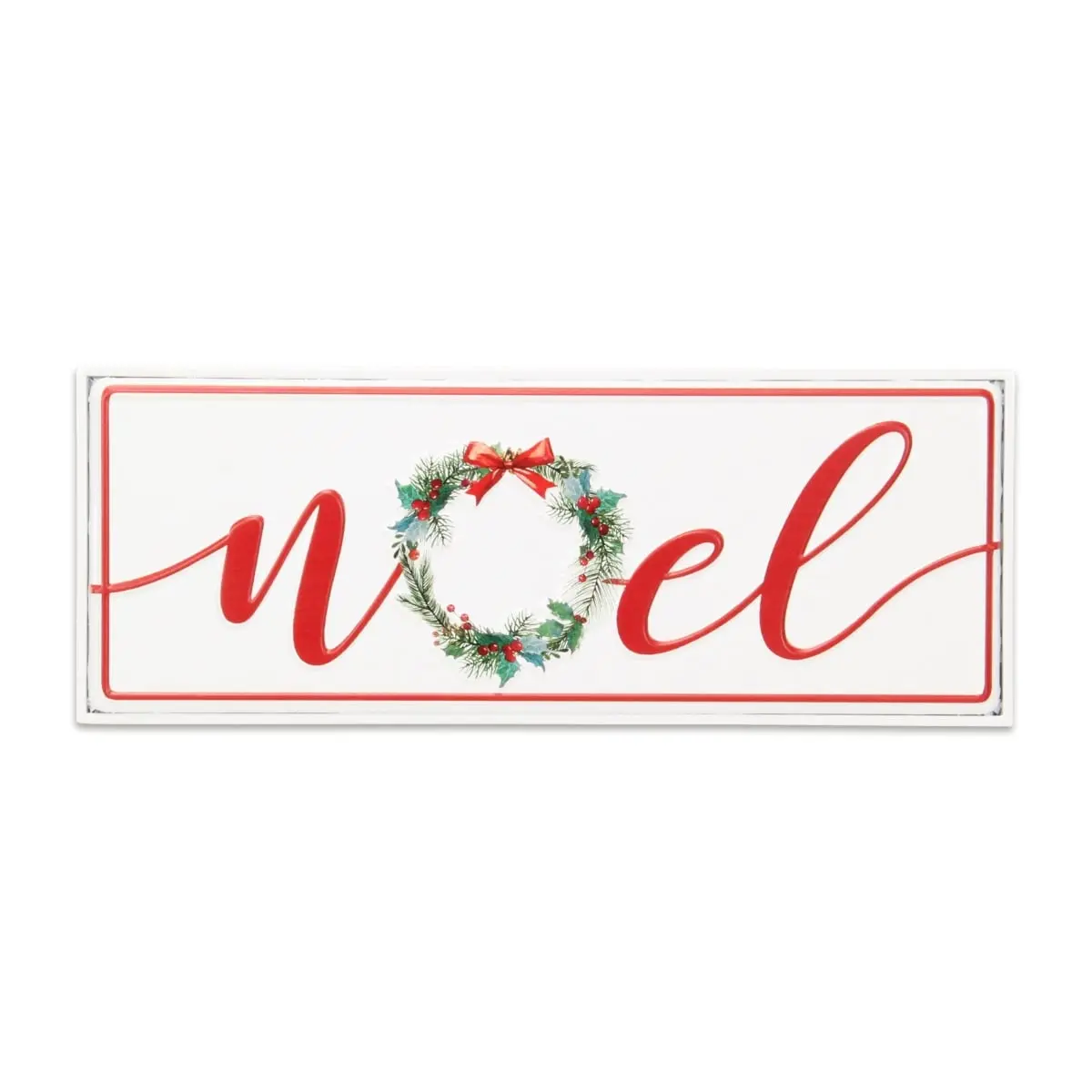 Cheungs 6008N Handmade Clara Christmas Metal Sign - Fully Assembled Hanging Holiday Wall Decoration, Festive Noel Wreath Accent for Indoor Home Display, Rectangular