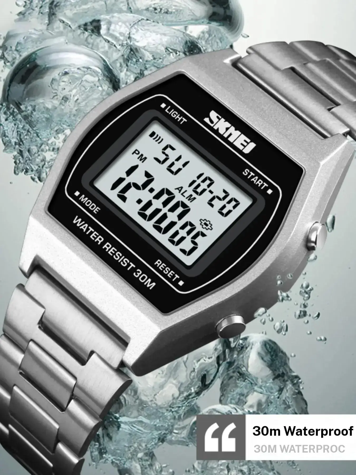 Skmei Retro Style Digital Watch, Modern Waterproof Watch, Stainless Steel Strap, Multifunctional Watch, Lightweight Comfortable Wear, Unisex Casual Watch, Digital Wristwatch, Casual Fashion Watch