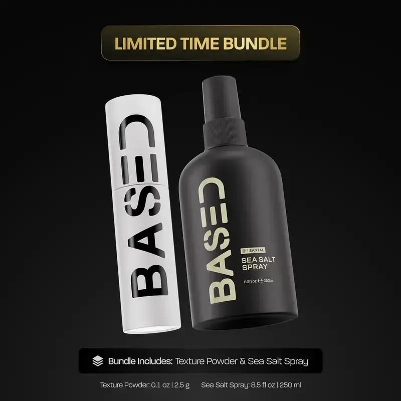 BASED Texture Essentials Haircare Bundle - Texturizing Powder & Sea Salt Spray, Lightweight Volume, Natural Texture, Matte Finish, Medium Hold, Infused with Kelp & Vitamin B5, Paraben Free