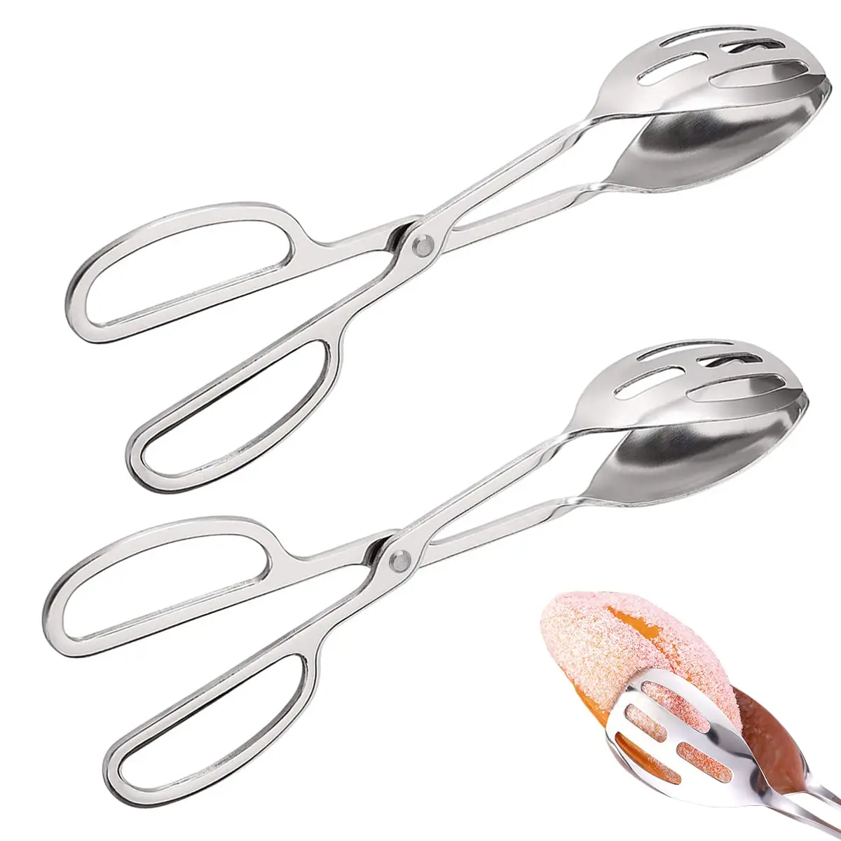 2Pcs/Set Stainless Steel Food Scissor Tongs,Catering Utensil for Bread Cake Bake Steak Barbecue,Buffet Salad Tongs for Kitchen Serving and Cooking,Christmas Party Gifts,Hand Tools Kits