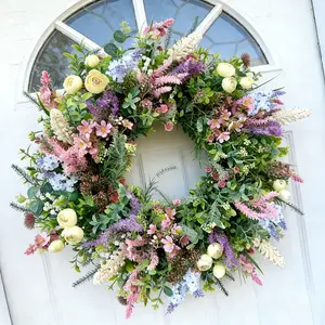 Wildflower Lavender Wreath, Farmhouse Summer Grass Door Decor, All-Season Mother's Day Gift, Spring Wreath, Year-Round Housewarming Present