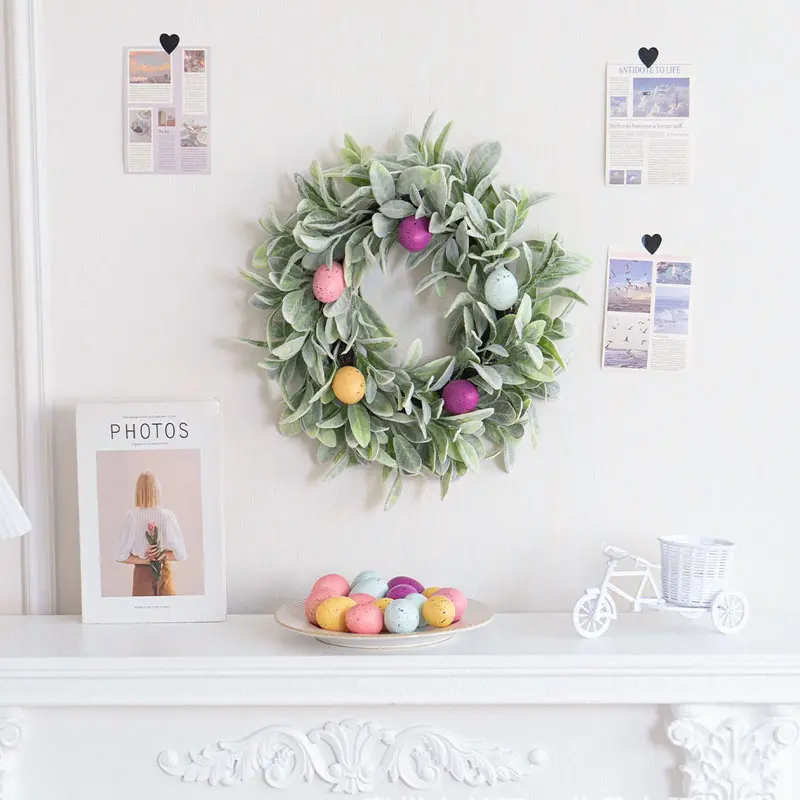 Simulation Spring Flower Garland, Plastic Plants for Easter Bunny Ear Grass - Spring home gate decoration, festive party wall decoration, suitable for front door, fireplace, Easter egg festival door wreath