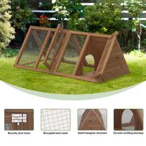 Gaptainer Rabbit Hutch,Small Chicken Wood Coop Outdoor A-Frame Quail Cage with 2 Door & Run Cage Wooden Triangle Quail Hutch with Ventilating Wire Poultry Hutch for Small Animal summervibes