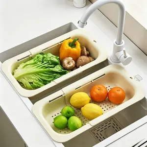 Collapsible Kitchen Drain Basket – Multipurpose Sink Strainer, Vegetable & Fruit Washer, Foldable Food Drainer, Dish Drying Rack, Milky White Storage Utensil for Kitchen, Countertop & Sink Organization