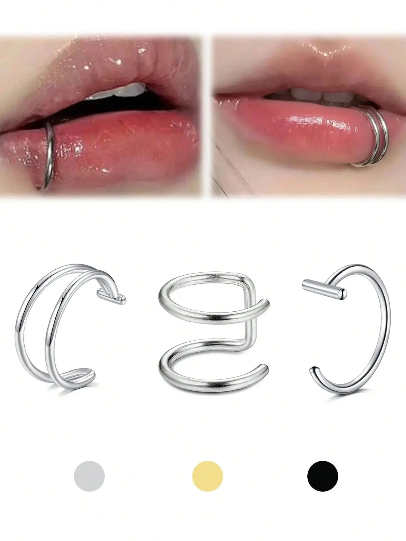 Medusa Style Fake Lip Ring Set, Mouth Rings, Mouth Jewelry, No Piercing Labret Stud, Stainless Steel, Unisex Jewelry, Cosplay and Party Decor, All Seasons