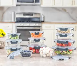 JoyFul 24 Pc Glass Food Storage Set, Airtight Leak Proof Containers for Meal Prep, Microwave Freezer Safe Kitchen Organizer