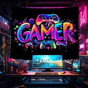 Vibrant Game UV Light Tapestry Wall Mural, Large Size Photography Background Cloth, Home Decor for Bedroom Office Living Room, No Installation Needed