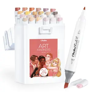 Ohuhu Alcohol Markers: Slim Broad and Fine - 24 Portrait Colors - Skin Tone Marker - Double Tipped Alcohol-based Marker Set for Artists Adults Coloring Professional Illustration - Refillable - Kaala Series of Ohuhu