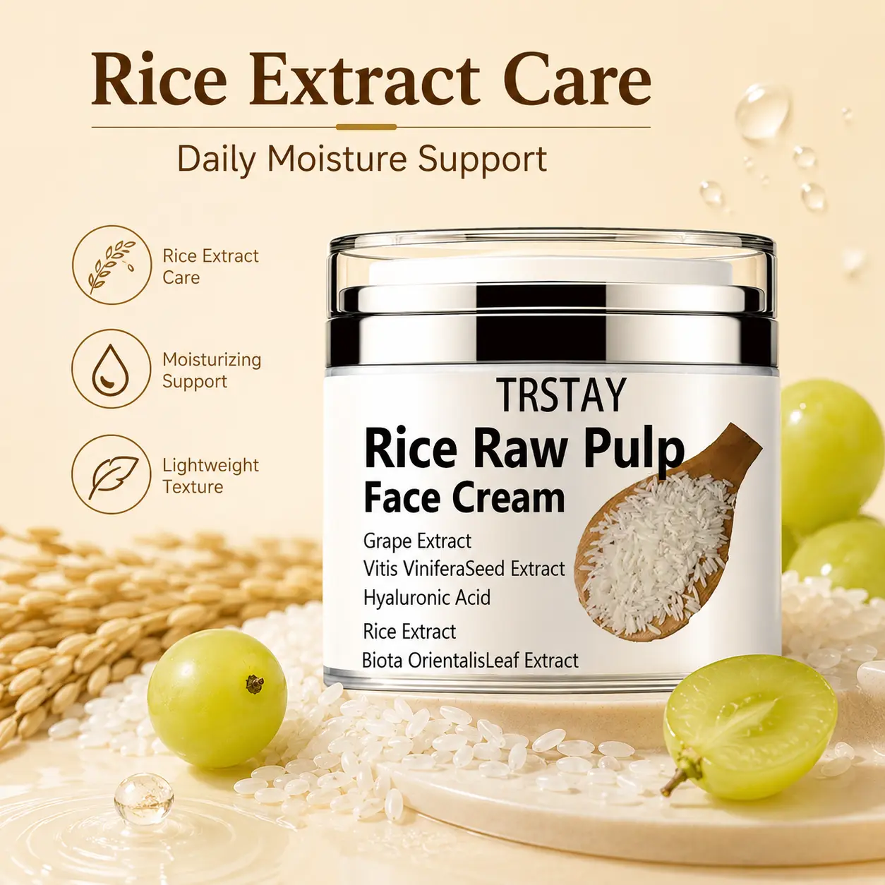 Rice Face Cream Water Gel Moisturizer, Hydrating Facial Cream for Moisturized, Smooth & Radiant-Looking Skin anti-wrinkle glow naturel hydrate moisture comfort formula
