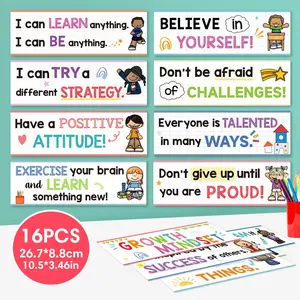 16 Piece Kids English Growth Motivational Quotes Poster Set, Student Inspiration Wall Art, Classroom Decor, Room Decoration