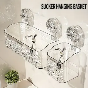 A suction cup hanging basket with rabbit + bow decorative suction cup rack, bathroom, bathroom shelf, toilet, washstand, suction cup hanging basket, wall storage rack.