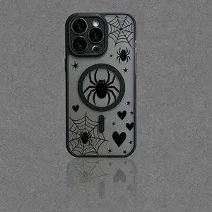 Kasevia Gothic Spider Web Clear Magnetic TPU Cellphone Casing, Shockproof Slim-Fit Smartphone Accessory for iPhone 13-17 Pro Max, Y2K Dark Spider Aesthetic Handheld Case for Alternative Style Teens, Ideal for Selfies & Daily Use Protective Protection