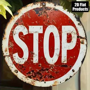 2D Flat Products Principals Office Stop Sign Wall Decor,Rustic Red and White Round Warning Sign for Safety