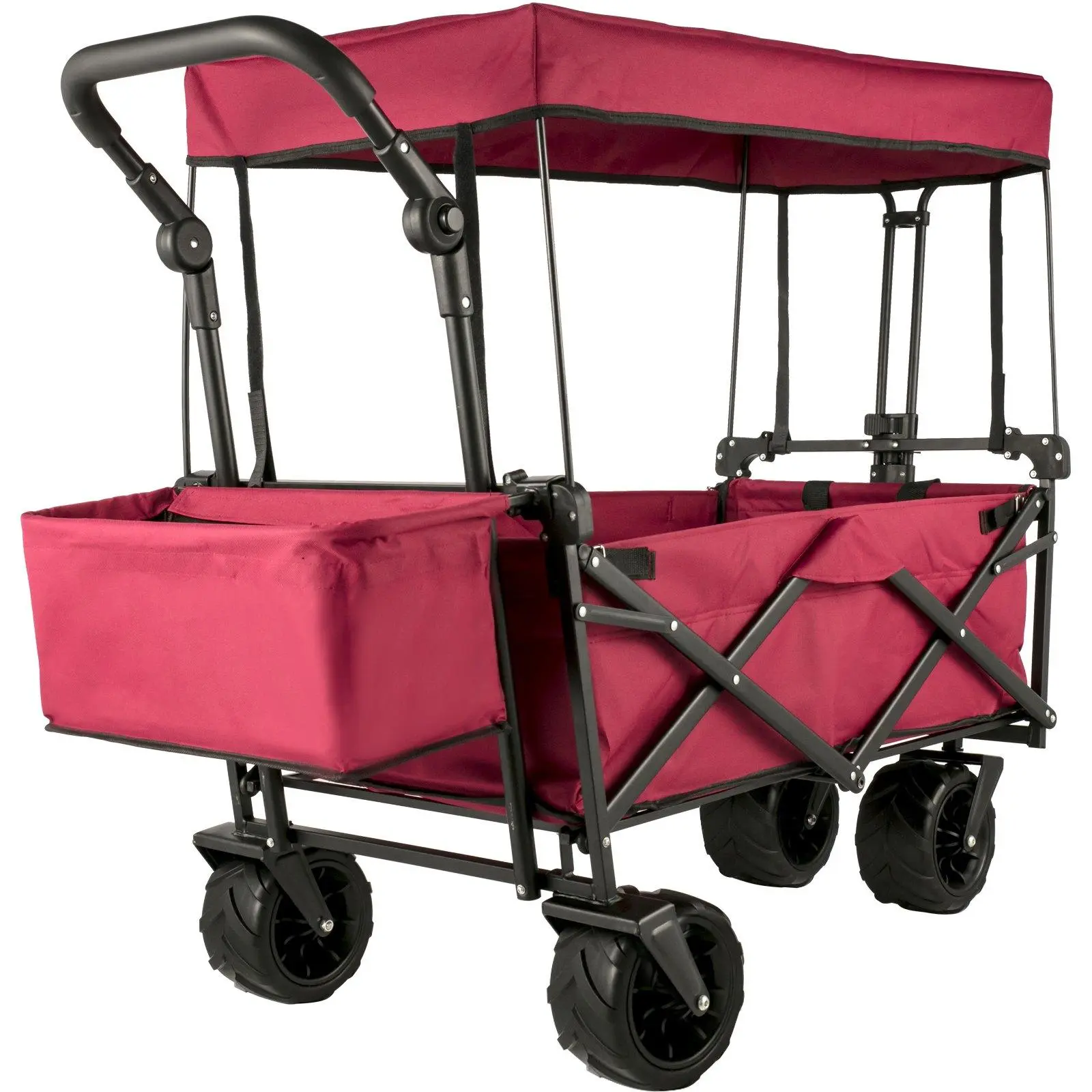 【SummerFinds】VEVOR Extra Large Collapsible Garden Cart with Removable Canopy, Folding Wagon Utility Carts with Wheels and Rear Storage, Wagon Cart for Garden, Camping, Grocery Cart, Shopping Cart