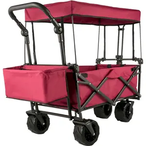 【DealsForYouDays】VEVOR Extra Large Collapsible Garden Cart with Removable Canopy, Folding Wagon Utility Carts with Wheels and Rear Storage, Wagon Cart for Garden, Camping, Grocery Cart, Shopping Cart