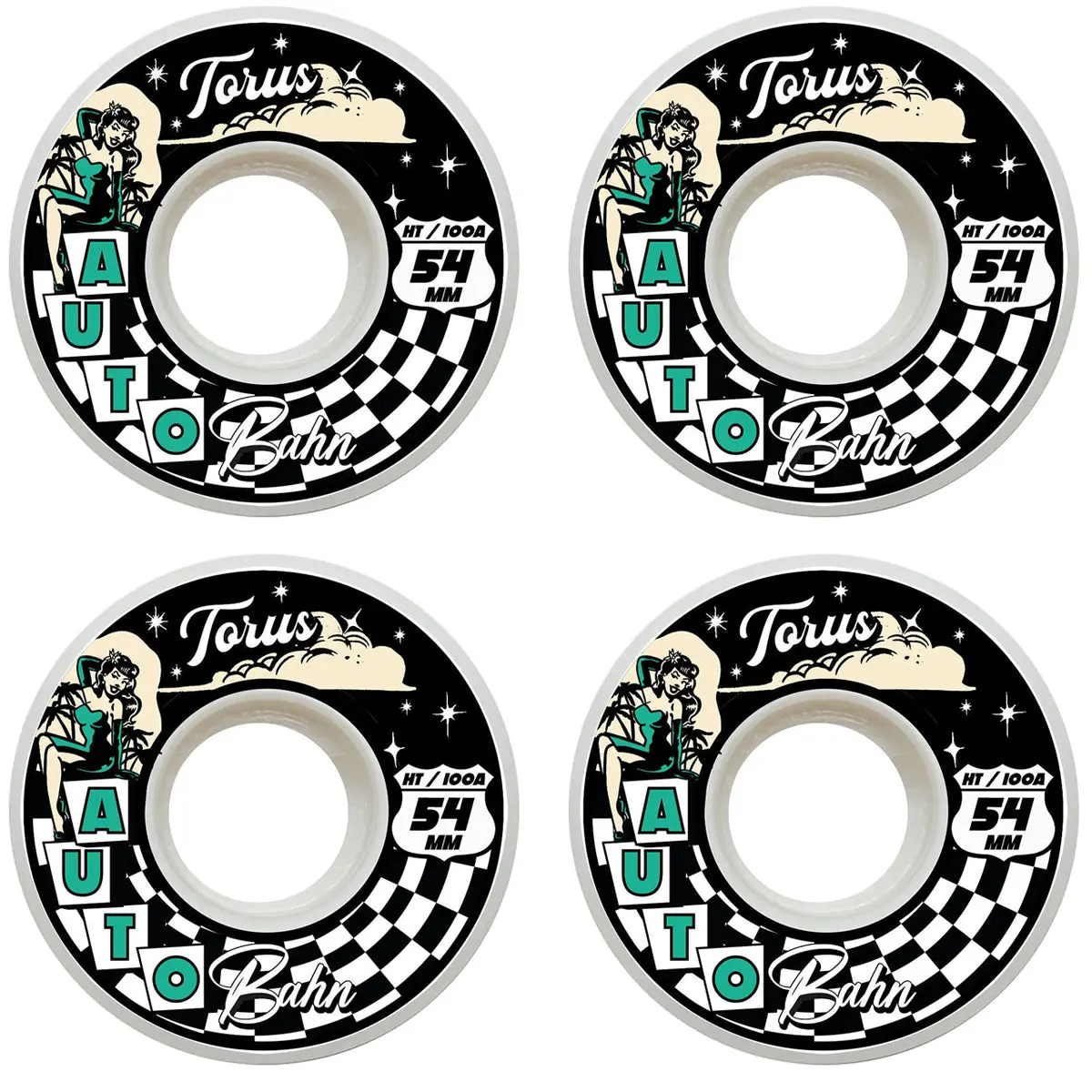 Autobahn Skateboard Wheels 54mm Torus HT Formula 100A White