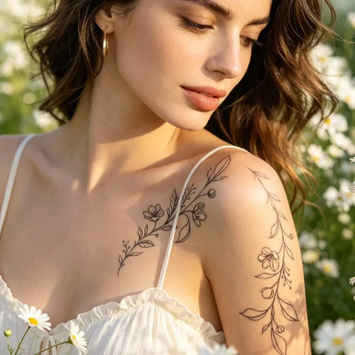 4 Pack Minimalist Line Floral Temporary Tattoos, Elegant Vine & Flower Design, Waterproof & Long-Lasting Women's Fake Tattoos