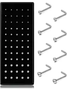 Hypoallergenic Nose Studs Set, 60pcs 316L Stainless Steel & Cz Jewelry, Nose Ring Jewelry, L-Shaped Screw Piercings, Sizes 20g-22g, Multiple Gauges Available
