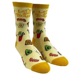 Women's Let's Get Toasted Socks Funny Boozy Brunch Breakfast Drunk Graphic Novelty Footwear Funny Graphic Socks Comfortable Fitted Spandex Cotton