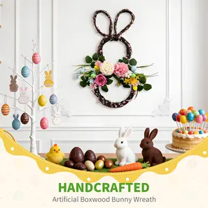 24" Luxury Easter Bunny Wreath, Foldable Spring Floral Wreath with Pastel Eggs & Peonies, Handmade Indoor Outdoor Decor for Porch, Wall & Window, Easter & Mother's Day Ornament