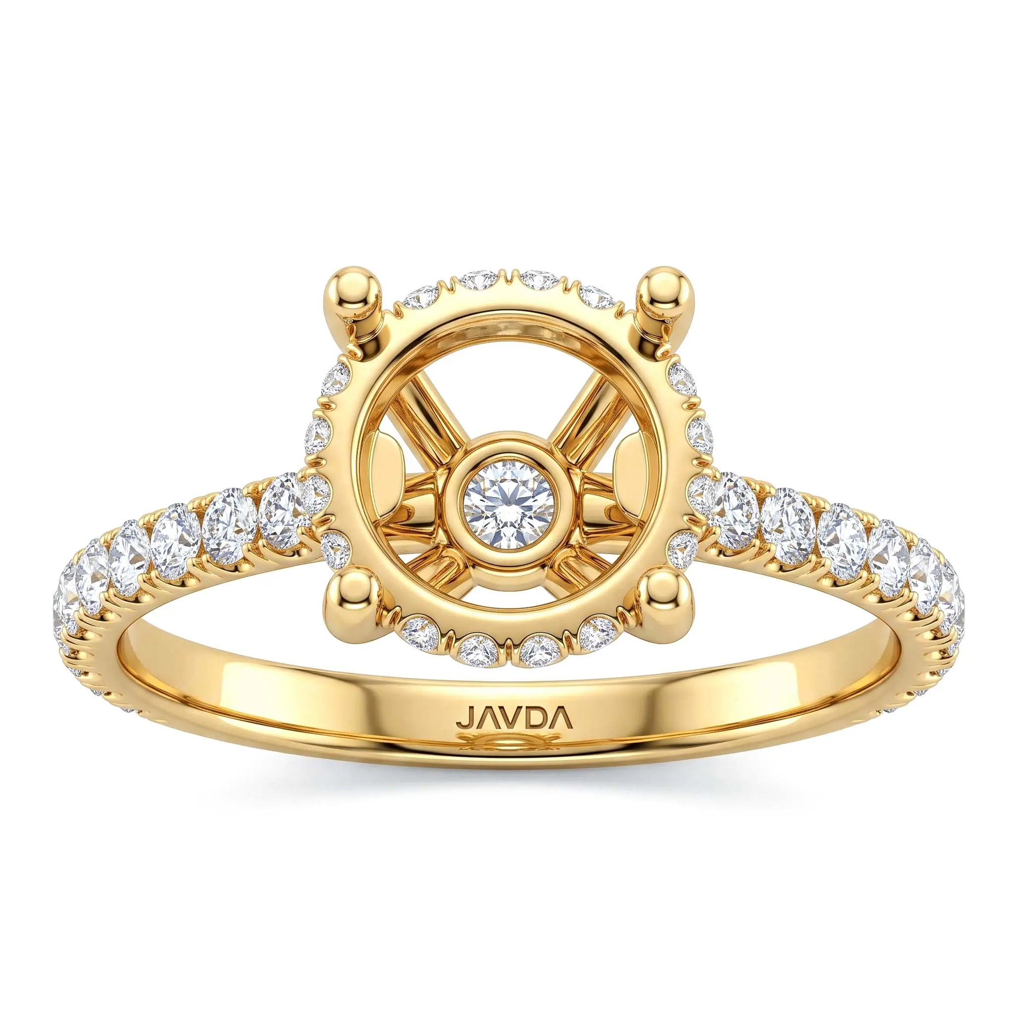 Round French U Pave Hidden Halo Diamond Semi-Mount Engagement Ring | 14k White/Yellow/Rose Gold | 0.52 CTW Lab Diamonds | Fits 1ct to 6ct Round Center Stone | JAVDA