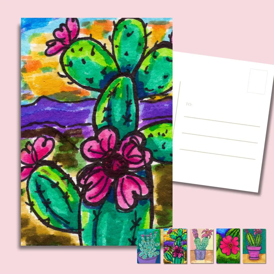Cactus Postcard Set 4x6 – 5 Vibrant Cards, Perfect Collectibles