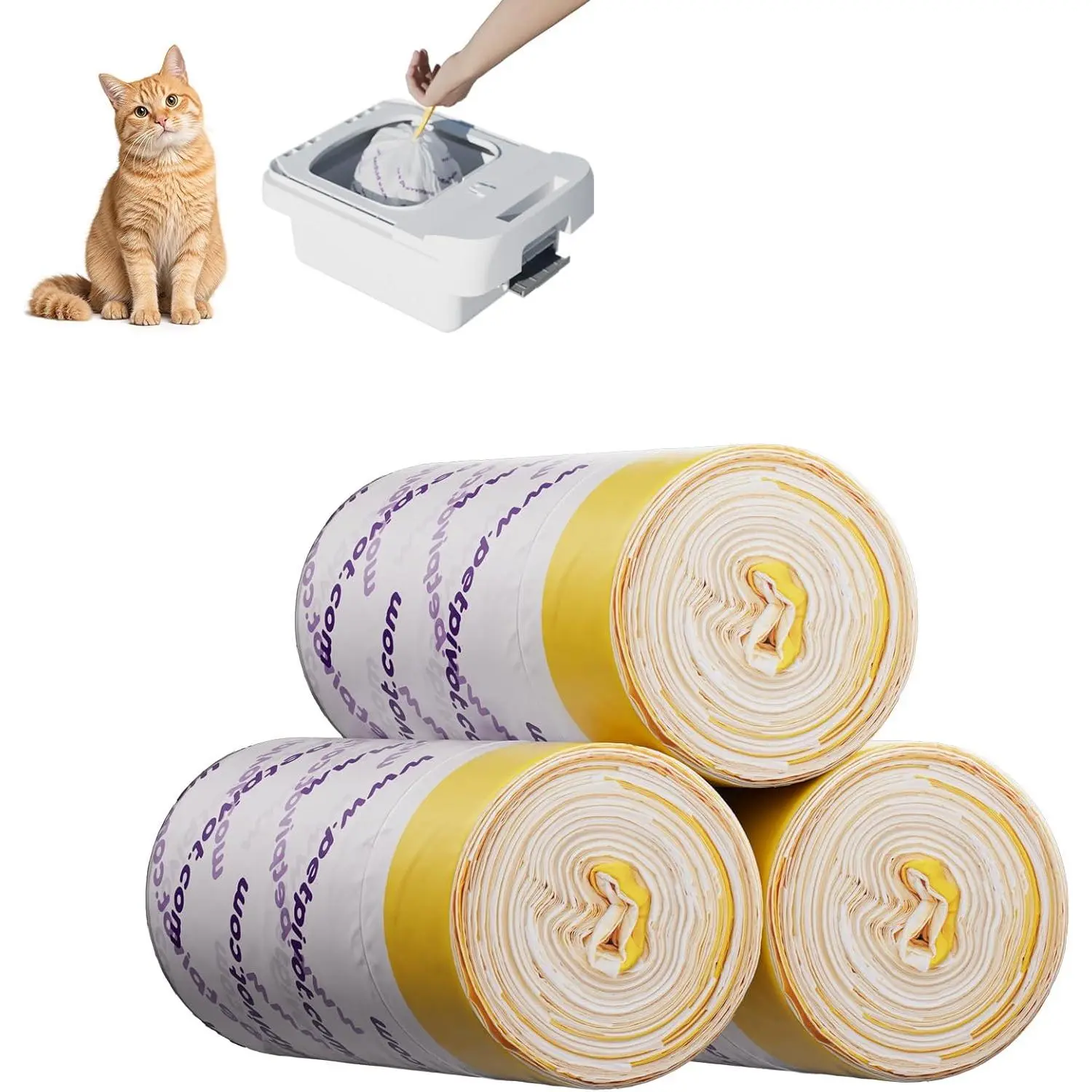 60 Count Automatic Cat Litter Box Bags Compatible with Autoscooper 11, 27.56"x16.14" Thick Replacement Liners for Self-Cleaning Cat Litter Box, Heavy Duty Disposable Waste Bags (3 Rolls, 20 Each)