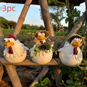1 Set of 3 Pcs Silly Googly-Eyed Chicken Statues | Whimsical Cute Farmhouse Style | Handcrafted, Waterproof Indoor & Outdoor Use | For Garden Accessories & Home Decor Lovers | Perfect for Tabletop/Garden & Funny Gifting