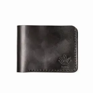 ROYAL Full-Grain Leather Slim Bifold Wallet – Minimal Front Pocket Card Holder for Men (Black)
