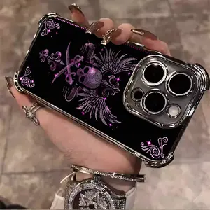 Magical Wings Skull Double Knife Phone Case Suitable for iPhone 16/15/14/13/12/11 Pro Max Plus electroplated anti drop soft case phone case 078 Protector Screen Protector Protection Protective Cover Shockproof Cellphone Smartphone Casing