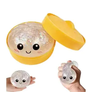 Giant Glitter Dumpling, Giant Dumpling Squishy, Mega Rainbow Dumplings, Cute Anxiety Relief Fidget Toy, with Steamer Box,Soft Squeeze Decompression Dough for Adults Stress Mochi Ball Sensory Bead