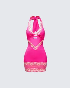 Rinna Pink Lace Cut Out Mini Dress