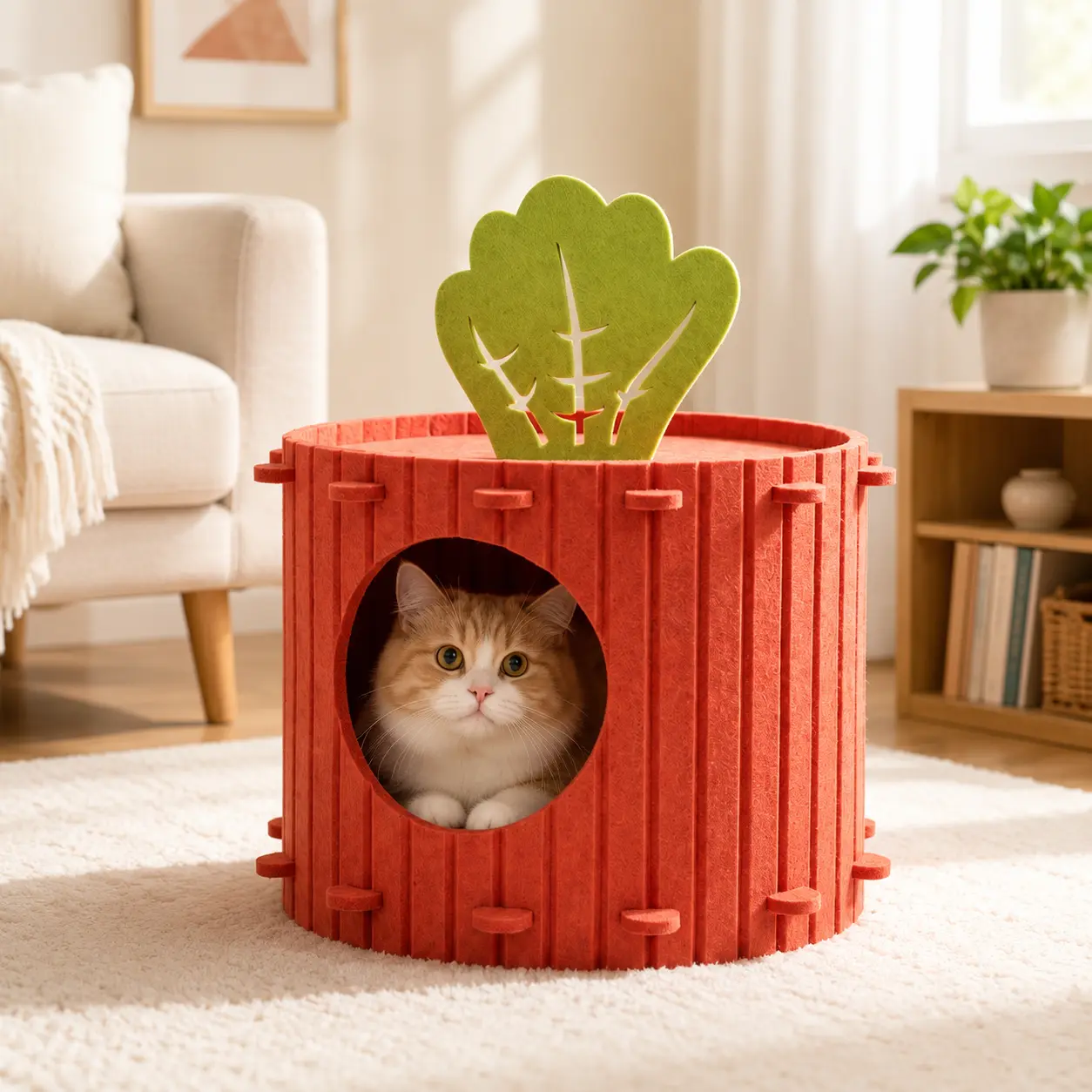 Felt Cat House with Carrot Design, Indoor Cat Cave Bed with Enclosed Hideaway, Lightweight Portable Pet Shelter for Cats and Small Pets