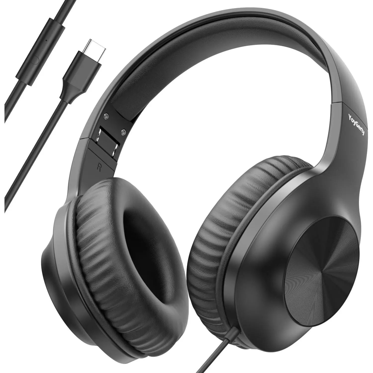 Upgraded USB C Wired Headphones, Over-Ear Type C Headphones with Microphone,  Stereo Sound, Volume Control, Foldable USB Type C Headphones for Adults/Teens//Tablets///Travel(Black)