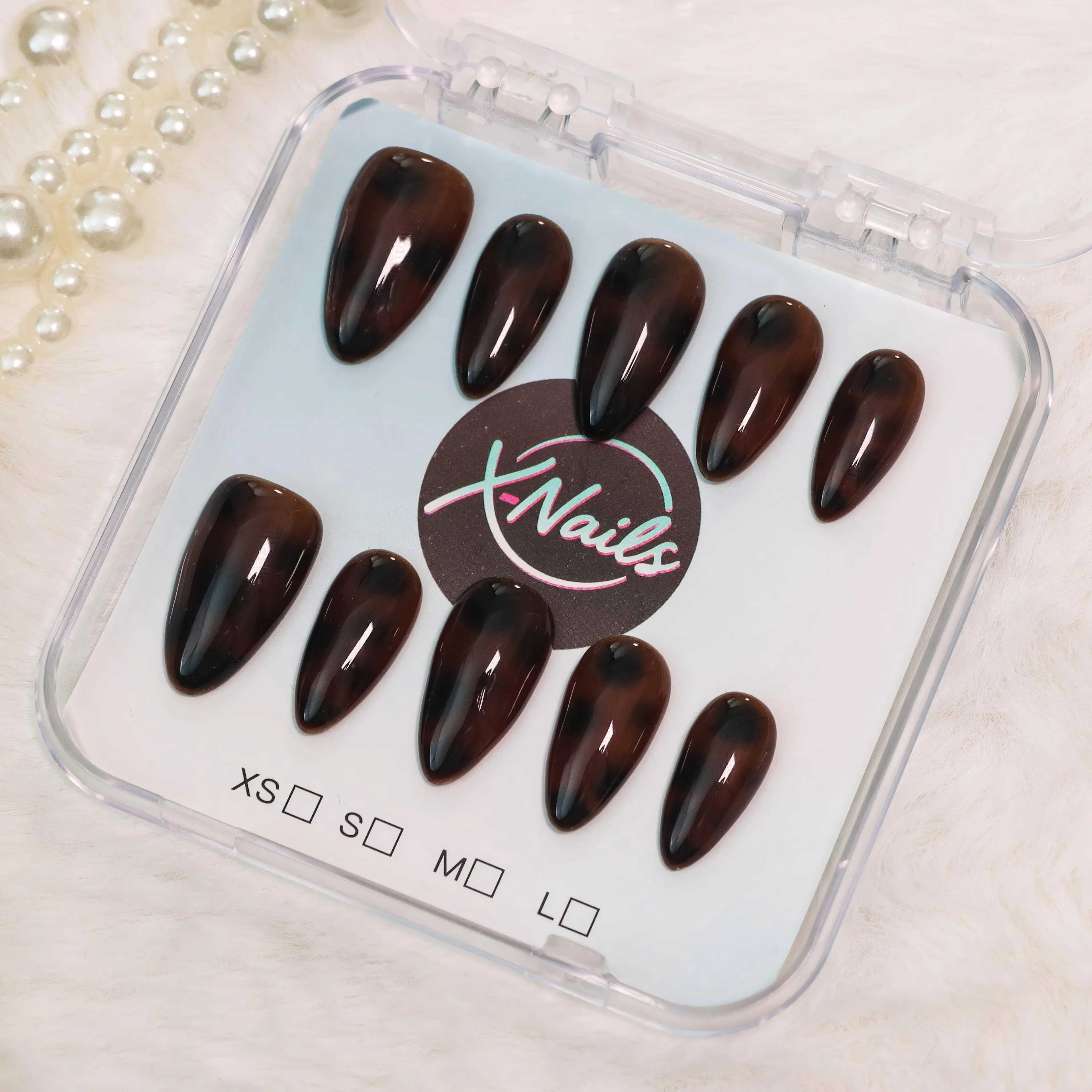 xnails Darknight Phantom Press on Sets, 10 PCS Reusable Salon-Quality Handmade Nail Art, Glossy Almond Shape, Multi-Pack, S