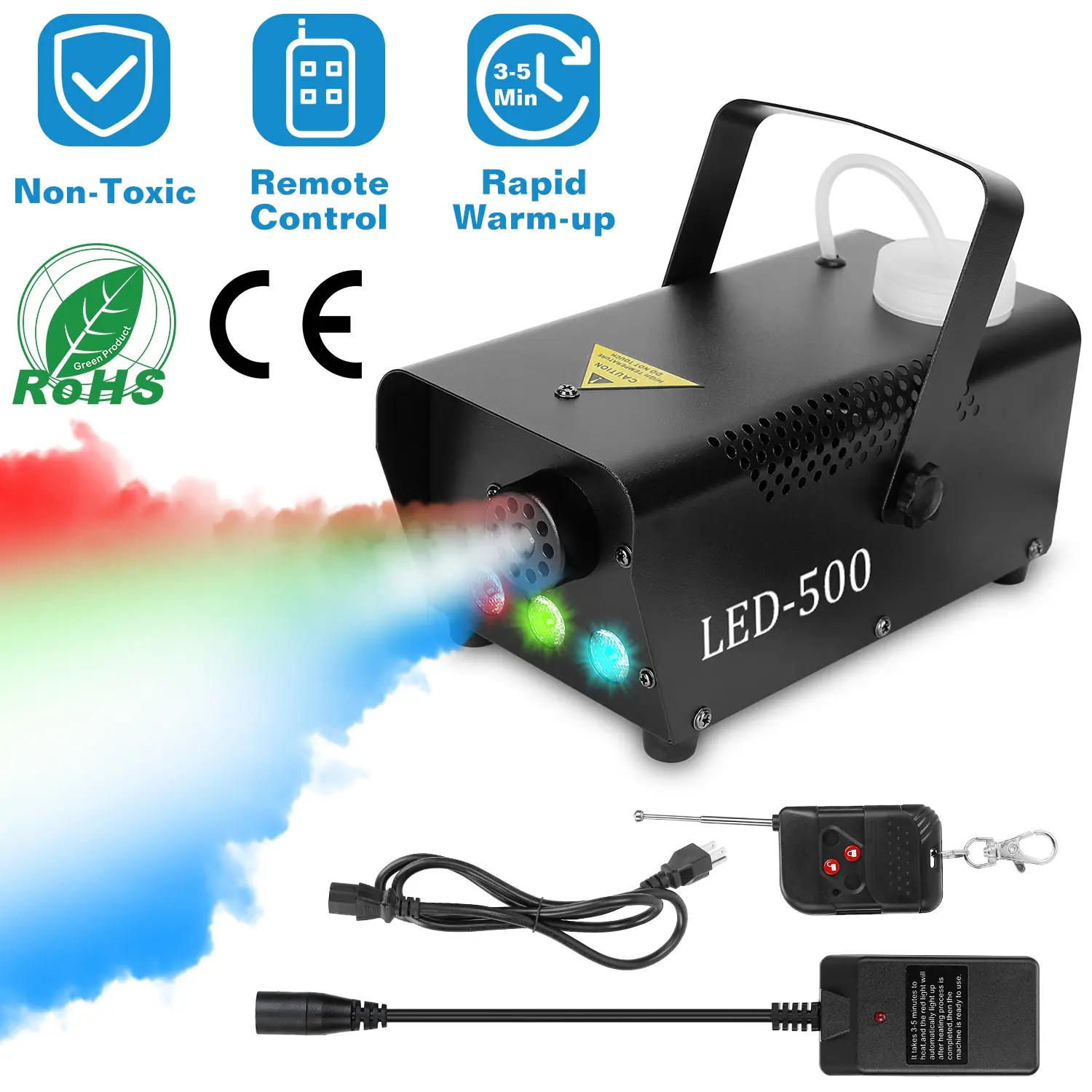 Smoke Fog Machine 400W with Colorful LED Lights Remote Control Single Unit for Party Decor Outdoor Events Stage Use