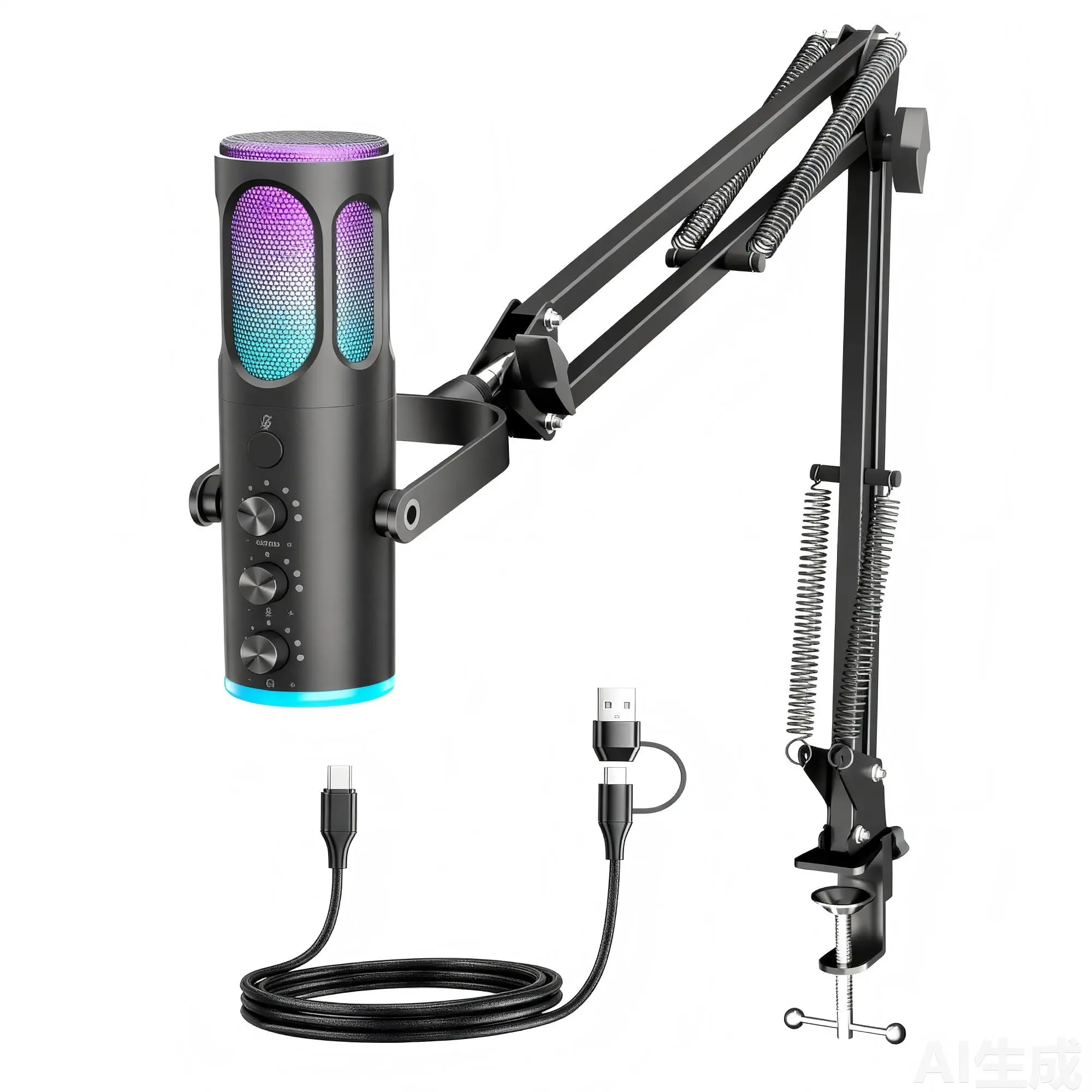 PUPGSIS Gaming Microphone for PC, USB Condenser Mic for PS4/5 and Mac, Noise Cancellation Computer Mic with Mute, Reverb, Adjustable Boom Arm, Pop Filter for Streaming/Podcasting/Recording/YouTube