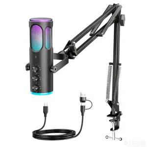 PUPGSIS Gaming Microphone for PC, USB Condenser Mic for PS4/5 and Mac, Noise Cancellation Computer Mic with Mute, Reverb, Adjustable Boom Arm, Pop Filter for Streaming/Podcasting/Recording/YouTube