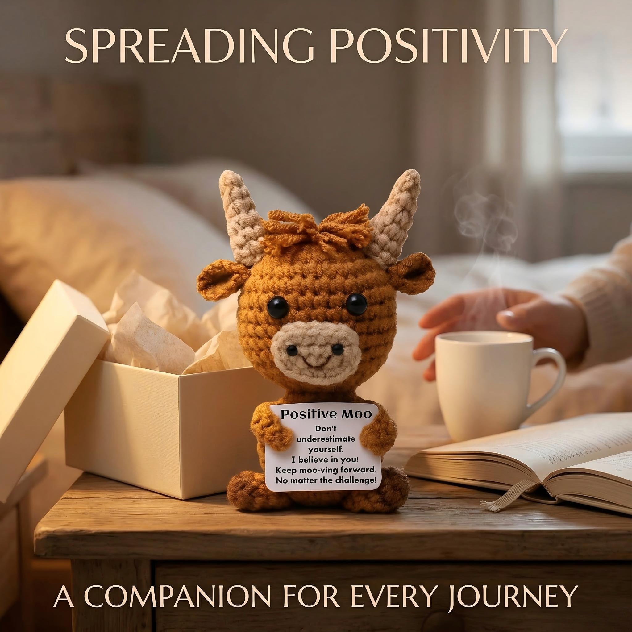 Handmade Crochet Positive Highland Cow Plush | Cute Knitted Cow Doll Soft Stress Relief Toy | Motivational Emotional Support Plushie | Perfect Gift for Birthday Christmas Graduation | Cute Desk Decor Bag Charm Keychain #fyp #cute #handmade #crochet